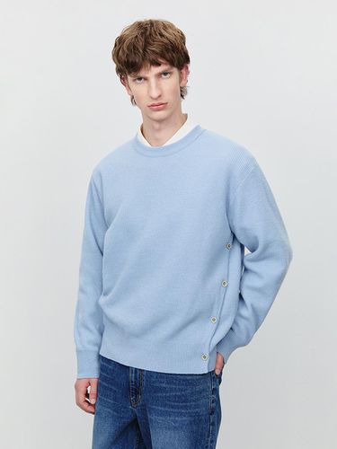 Unisex Semi-Overfit Button Detail Crewneck Sweater [Sky Blue] (UDSW5A107B1) - Dunst for MEN - Modalova