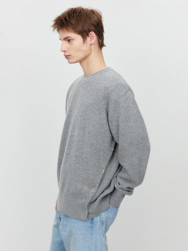 Unisex Semi-Overfit Button Detail Sweater [Melange Grey] (UDSW5A107G2) - Dunst for MEN - Modalova