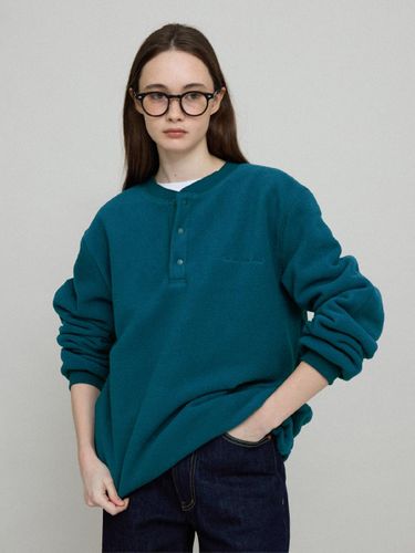 Fleece Henley Loose Fit Shirt [Greenish Blue] - L’EAU - Modalova