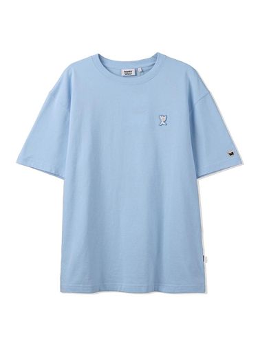 Signature Patch Semi-Overfit Cotton T-shirt [Blue] - Wacky Willy - Modalova