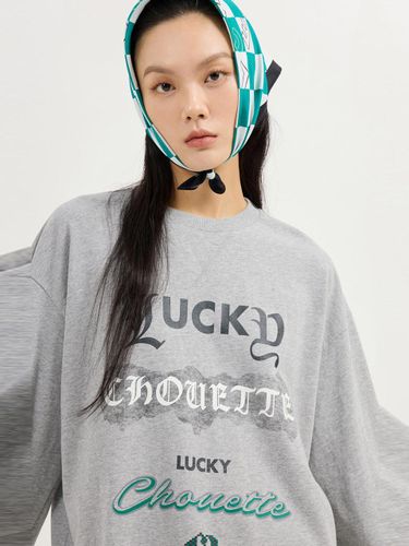 Print Typography Boxy Long Sleeve T-Shirt [Melange ] (LFTAS25190GYM) - LUCKY CHOUETTE - Modalova