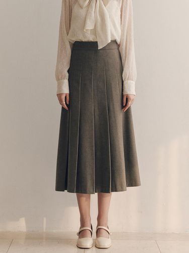 Long Pleated Mermaid Belt Skirt [Brown] - ZEROSTREET - Modalova