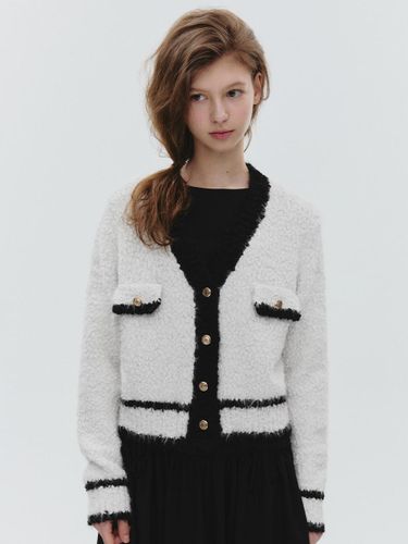 Boucle Tweed V-Neck Polyester Cardigan [Ivory] (MAFAKC06MIV) - marieclaire - Modalova