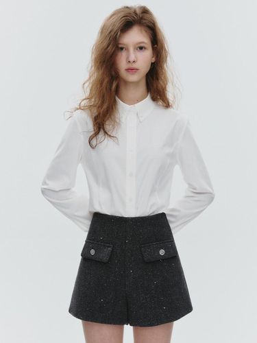 Pearl Wool Metal Button Shorts [Charcoal] (MOFASL10MCH) - marieclaire - Modalova