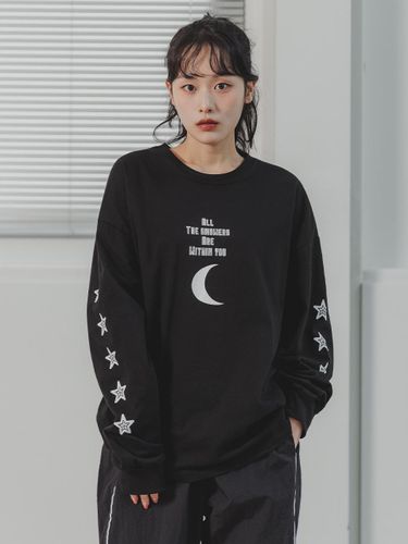 Star Luna Overfit Long Sleeve Cotton T-shirt (AVT939) - alvinclo - Modalova