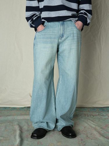 Gather Wide Vintage Denim Pants [Sky ] (MS5121A43Q) - SAND SOUND - Modalova