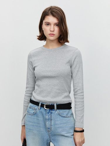 Essential Cotton Round Neck Long Sleeve T-shirt [Melange Grey] (UDTS5A205G2) - Dunst for WOMEN - Modalova