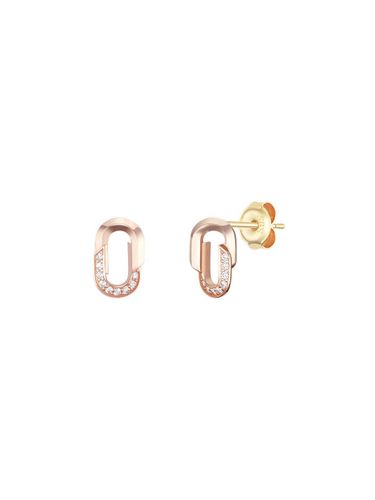 K Rose Gold Pav Cubic Zirconia J-Shaped Earrings (JJSJEQ5B1603R40A0) - J.ESTINA - Modalova