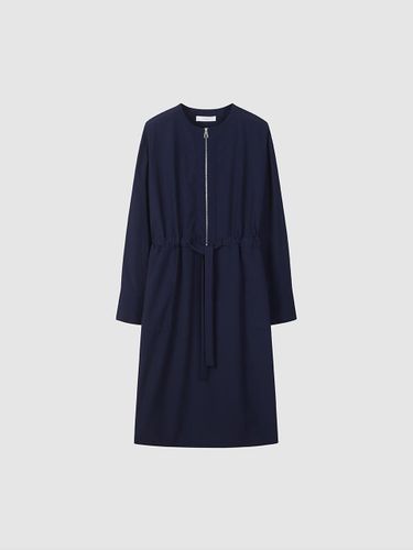 Front Zip Cotton-Nylon Mid-Length Dress [Navy] (NADF7-dress500_660) - comgen - Modalova