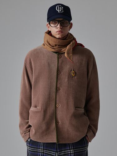 Archive Padded Half Corduroy Cardigan [BROWN] - beyondcloset - Modalova