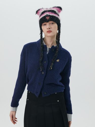 Classic Logo Air Wool Blended Hand-Knitted Cardigan [Navy] - beyondcloset - Modalova