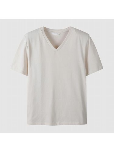 Slim Fit V-Neck Cotton Blend T-Shirt [Beige] (NADU4-WKS520_130) - comgen - Modalova