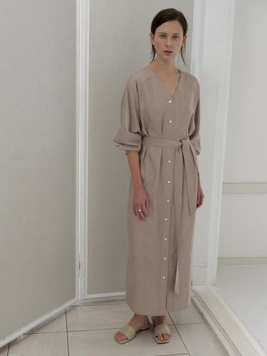 Rayon Belted Shirt Dress [] - ovbeige - Modalova