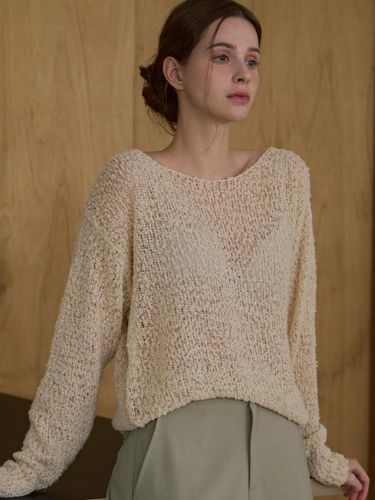 Popcorn Wool Boat-neck Relaxed Fit Pullover [Beige] - ODER - Modalova