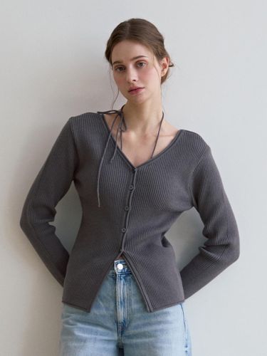 Neck Ribbon Two-Way Cardigan [Charcoal] - ODER - Modalova