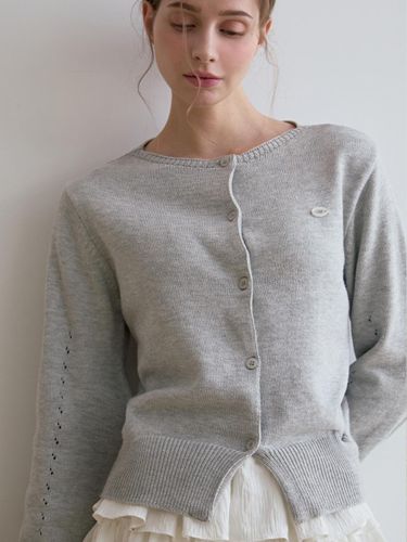 Cotton Acrylic Button Cardigan [Gray] - ODER - Modalova