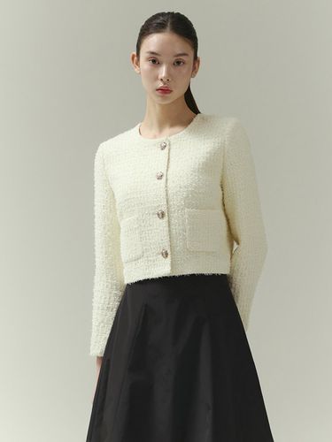 No-Collar Textured Tweed Minimalist Jacket (ITP3YJK730) - itMICHAA - Modalova