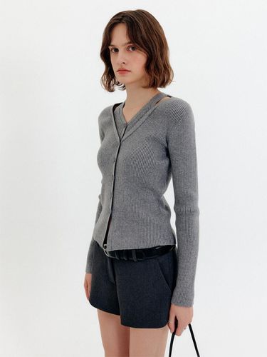 Cut-Out Sophisticated Fitted Cardigan [Grey] - LOOKAST - Modalova