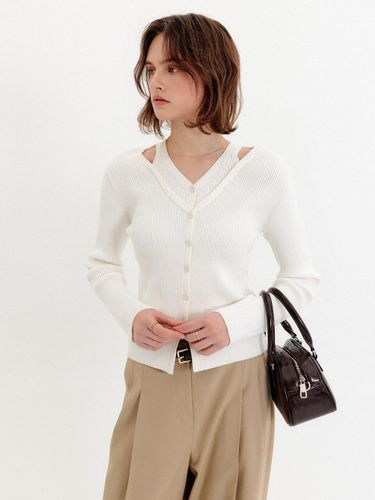 Cut-Out Ribbed Knit Cardigan [Ivory] - LOOKAST - Modalova