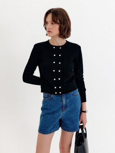 Double Button Fitted Cardigan [Black] - LOOKAST - Modalova