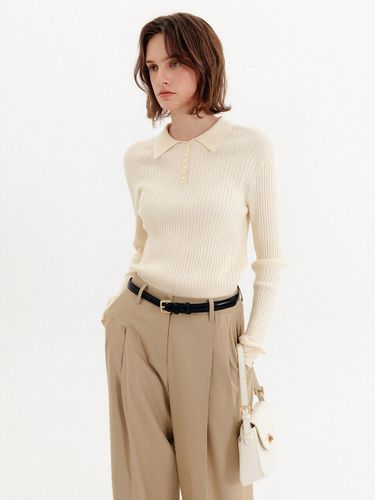 Ribbed Button Collared Knit Top [Buttery Yellow] - LOOKAST - Modalova