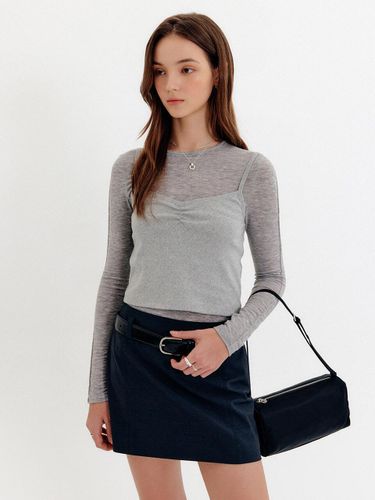 Layered Pintuck Slim Fit Top [Grey] - LOOKAST - Modalova