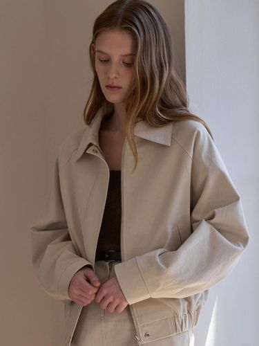 Cotton Blouson Snap Closure Jacket [Light Gray] (amr2027) - Amour moier - Modalova