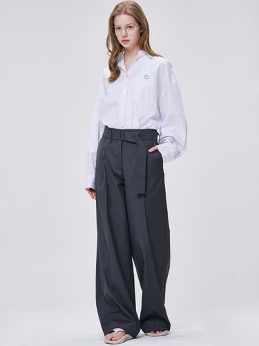 Single Pleat Wide Leg Belt Pants [] (2155) - MaLoupe - Modalova