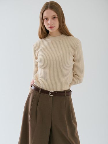 Basic Round Neck Ribbed Sweater [Beige] - RAVEROUS - Modalova