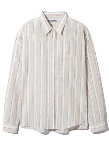 Multi-stripe Premium Korean Overshirt [Cream] - BASEMOMENT - Modalova