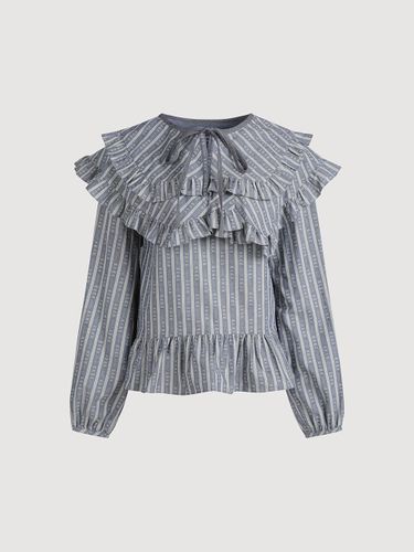 Frill Stripe Long Sleeve Relaxed Fit Blouse [] (LFSAS25240BUX) - LUCKY CHOUETTE - Modalova