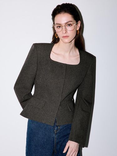 Peplum Square Structured Jacket [Brown] - MOONT - Modalova