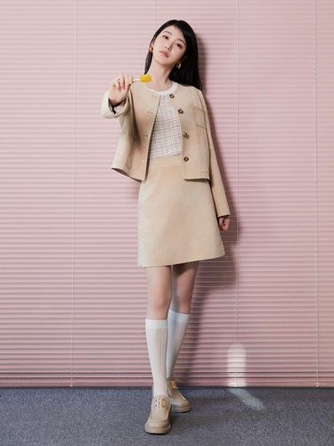 Eco Suede Slim Fit Mini Skirt [Beige] (ITP2LSK020) - itMICHAA - Modalova