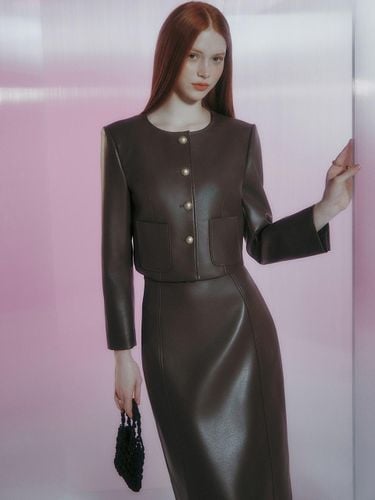 Vegan Leather Round Neck Short Jacket - IvanaHelsinki - Modalova