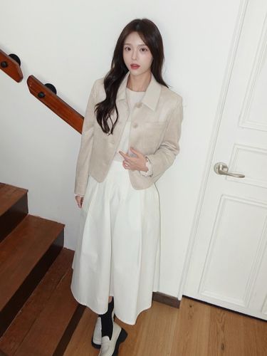 Collar Block Suede Crop Jacket [BLACK] (OH5SJ1690) - OLIVE DES OLIVE - Modalova