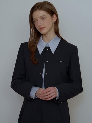 Silky Semi-dress Crop Jacket [Navy] - DEHEVE - Modalova