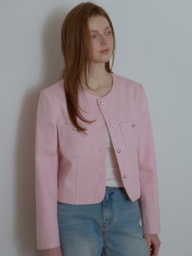 Cotton Twill Tweed Classic Jacket [Pink] - DEHEVE - Modalova