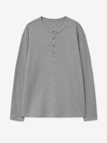 Regular-fit Ribbed Henley Neck Long Sleeve T-shirt [Gray] (TNTS5E106G2) - TNGT - Modalova