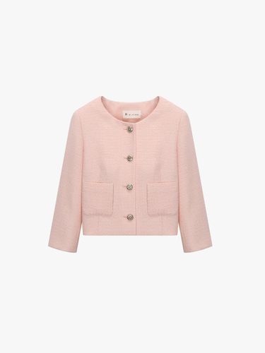 Button Cropped Tweed Jacket [Pink] (ITO4WJK420) - IT MICHAA - Modalova