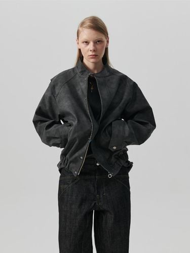 Vintage Washed Vegan Leather Jacket [Black] - beyondcloset - Modalova