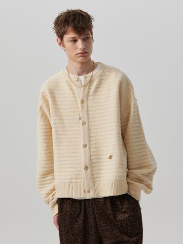 Classic Cable Detail Wool Blended Round Cardigan [Cream] - beyondcloset - Modalova