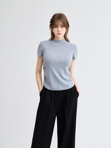 Basic Mock Neck Slim Fit Top [Gray] - koolkitten - Modalova