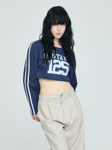 Crop Graphic Cotton T-shirt [Navy] - INSTANTFUNK - Modalova