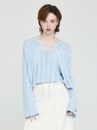 Cotton Linen Ribbon Cardigan [Sky Blue] - INSTANTFUNK - Modalova