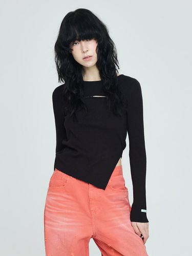 Ribbon Diagonal Slim Knit [Black] - INSTANTFUNK - Modalova