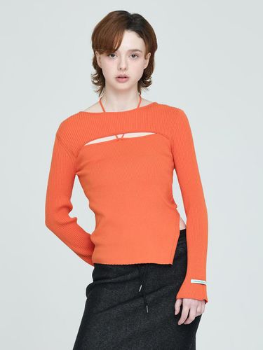 Ribbon Diagonal Cutout Knit Sweater [Orange] - INSTANTFUNK - Modalova