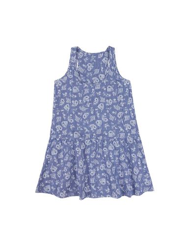 Cotton Gingham A-line Home Dress [Blue] - Foli - Modalova