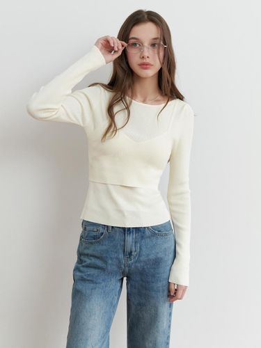 Boat Neck Bustier Two Piece Knit Set [Beige] - RE_L - Modalova