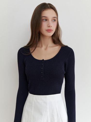 Long Sleeve Button Ribbed Knit [] - RE_L - Modalova