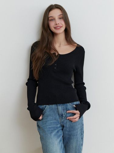 Long Sleeve Button Ribbed Knit [] - RE_L - Modalova